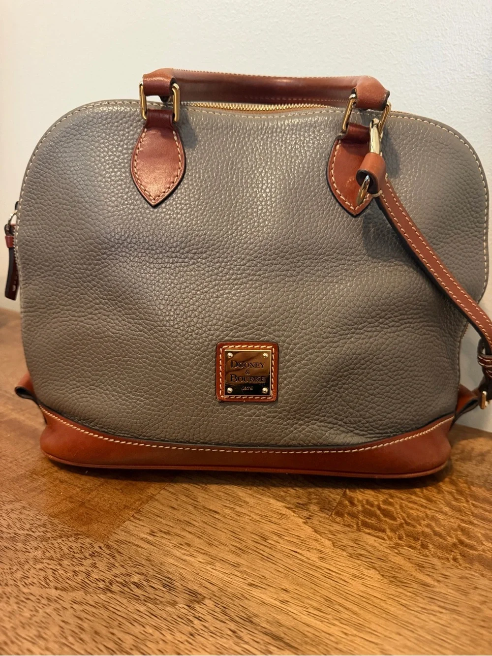 Dooney & Bourke Pebble Grain Zip Zip Satchel with Brown Trim